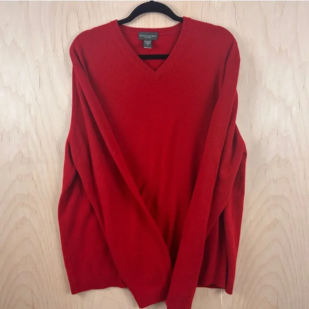 Banana Republic 100% Cashmere‎ Red V-Neck Sweater Men's XL FLAW
